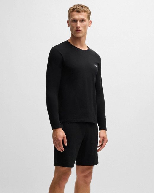 Boss Black Mix&Match Long Sleeve Stretch-Cotton T-Shirt With Embroidered Logo for men