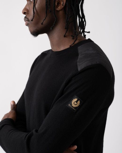 Belstaff Black Kerrigan Merino Wool Crew Neck Jumper for men