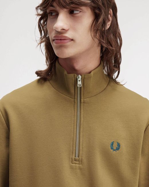 Fred Perry Brown Half Zip Sweatshirt for men