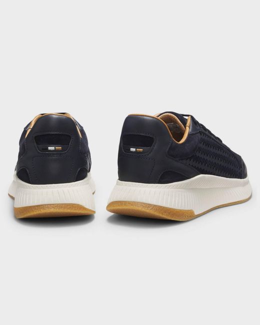Boss Blue Ttnm Evo Trainers With Woven Uppers And Suede Trims for men