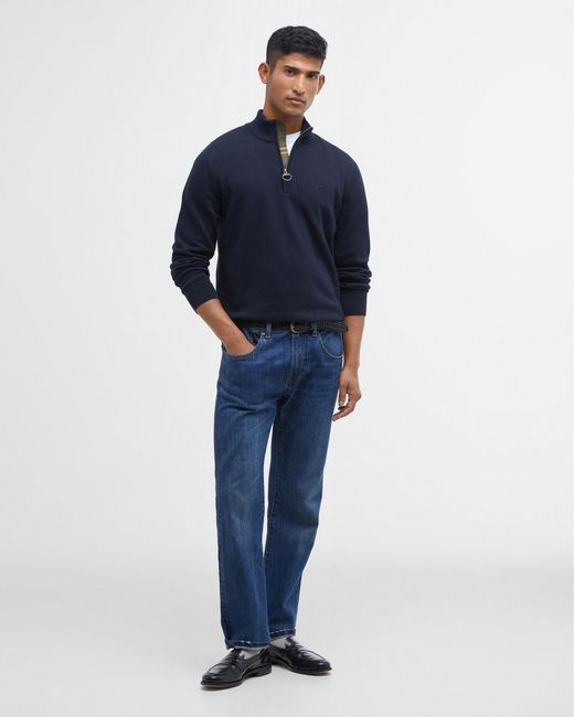 Barbour Blue Cotton Half Zip Jumper for men