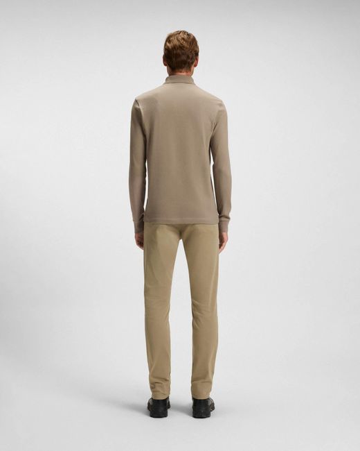 Boss Natural Passerby Long Sleeve Stretch-Cotton Polo Shirt With Logo Patch for men