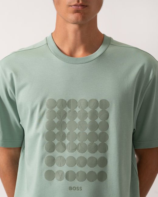 Boss Green Tee Interlock-Cotton T-Shirt With Circle Artwork for men