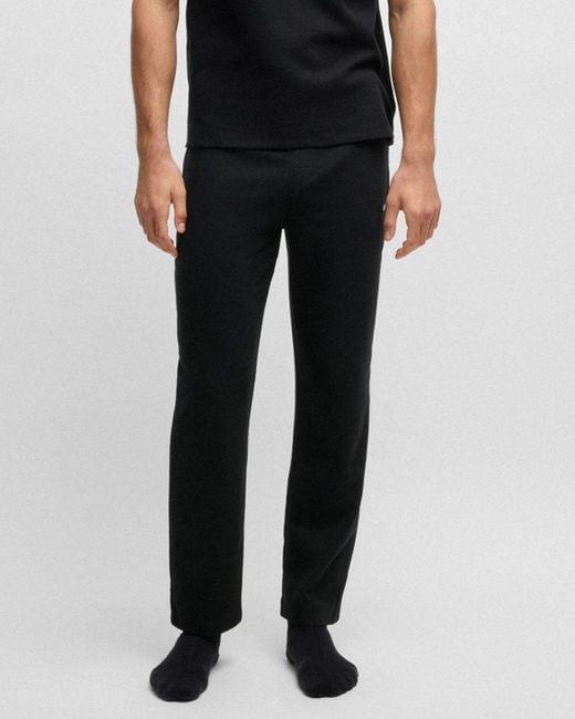 Boss Black Waffle Cotton-blend Pyjama Bottoms With Embroidered Logo for men