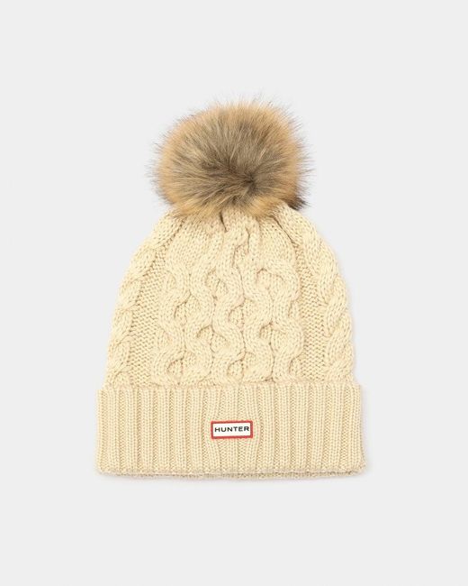 Hunter Natural Unisex Cable Knit Beanie With Pom