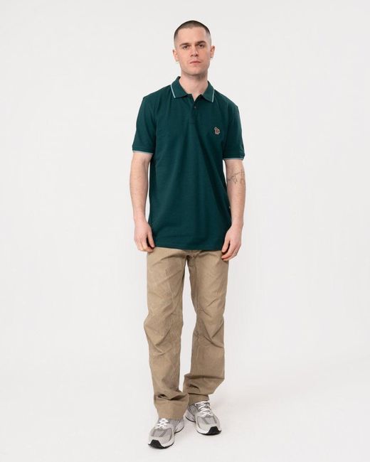 Paul Smith Green Ps Regular Fit Short Sleeve Zebra Polo Shirt With Contrast Tipping for men