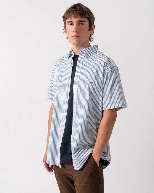 Gant Blue Regular Fit Poplin Stripe Short Sleeve Shirt for men