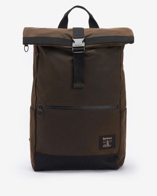 Barbour Black Field Wax Fold Over Top Backpack