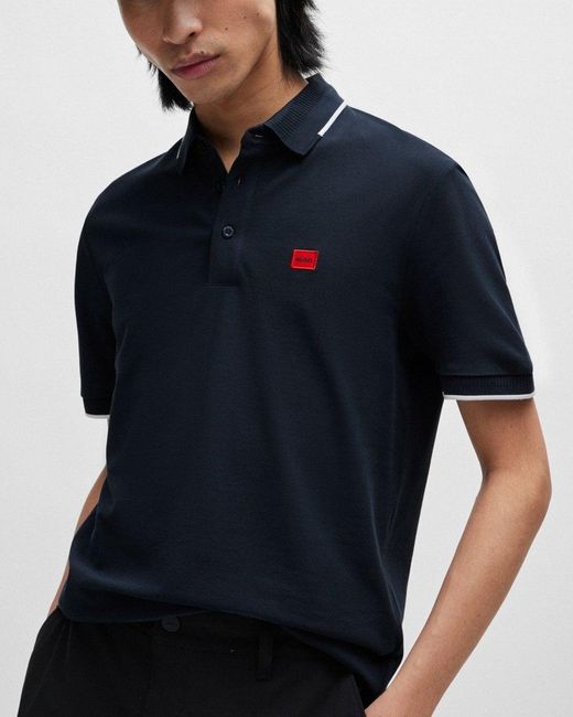 HUGO Blue Deresino232 Tipped Polo Shirt With Logo Label for men