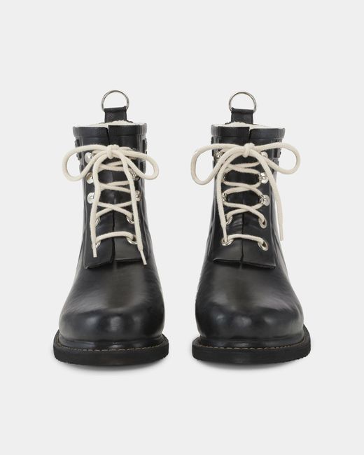 Ilse Jacobsen Black Rub Laced Short Rubber Boots