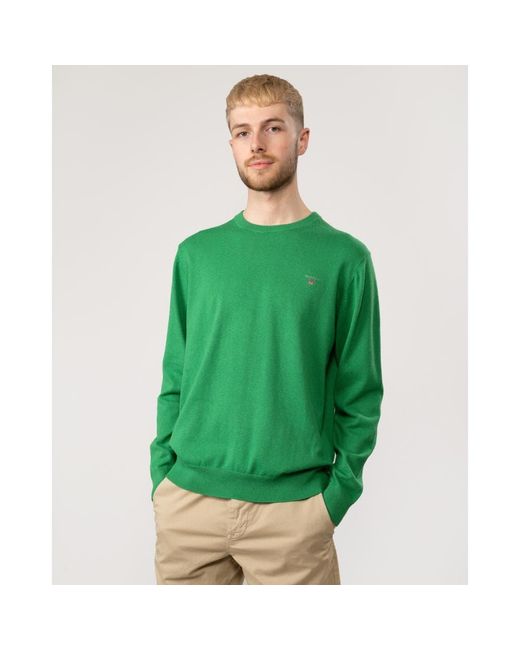 GANT Classic Cotton Pique Crew Neck Sweater in Green for Men | Lyst  Australia