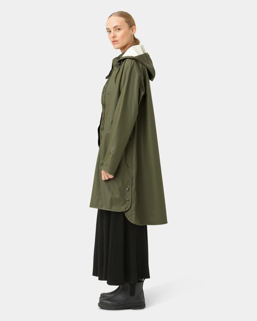 Ilse Jacobsen Green Rain A-Line Rubberised Raincoat