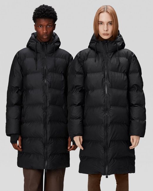 Rains Black Alta Long Puffer Jacket Size: S
