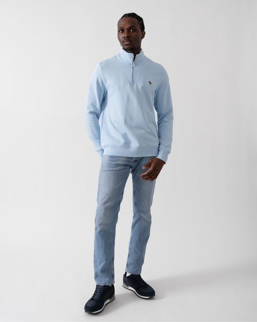 Paul Smith Blue Ps Long Sleeve Regular Fit Half Zip Zebra Logo Sweatshirt Colour: 41E, Size: L for men
