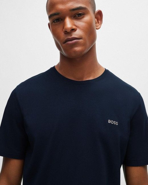 Boss Blue Mix & Match Stretch-cotton Regular Fit T-shirt With Logo Detail Nos for men