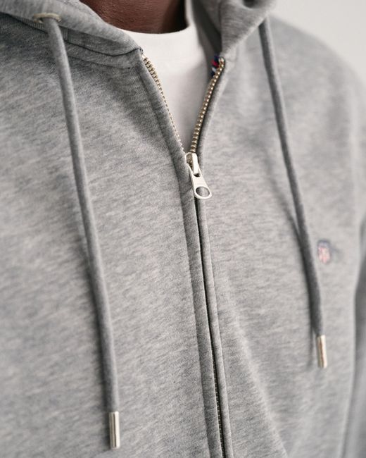 Gant Gray Regular Fit Shield Logo Full Zip Hoodie for men