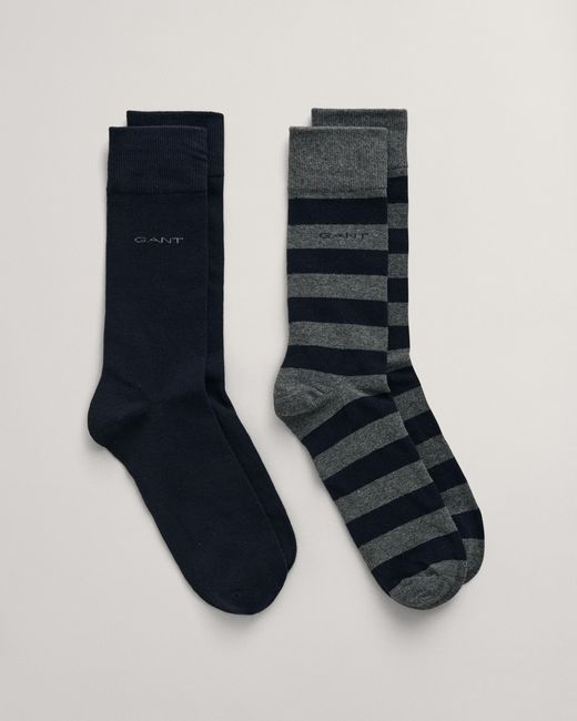 Gant Blue Charcoal Melange 2-pack Barstripe & Solid Socks 9960261 090 for men