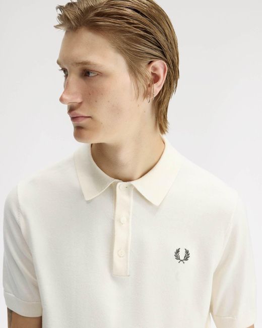 Fred Perry White Cotton Knitted Shirt for men