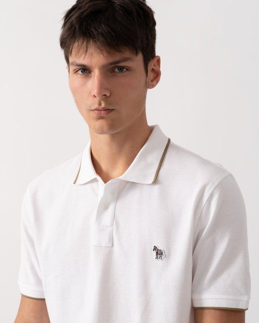 Paul Smith White Ps Regular Fit Short Sleeve Zebra Badge Polo for men