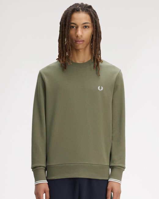 Fred Perry Green Crew Neck Sweatshirt for men