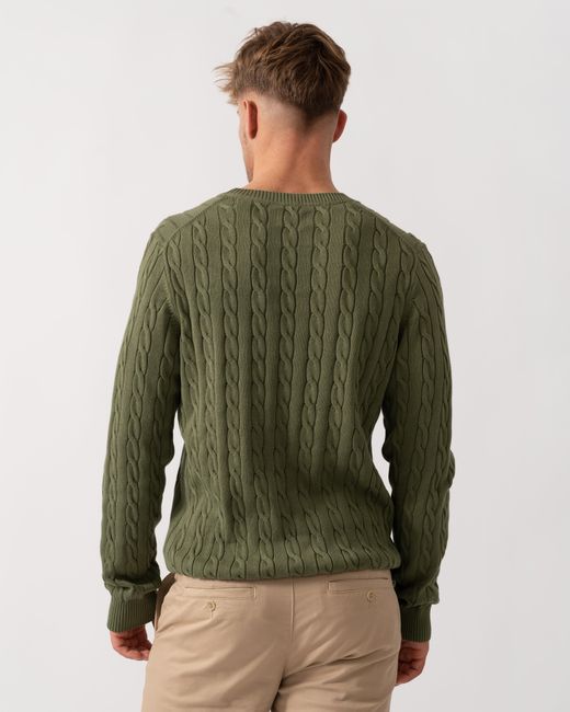 Gant Green Cotton Cable Knit Crew Neck Jumper for men