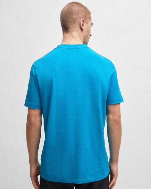 Boss Blue Tee Stretch Cotton T-shirt With Contrast Logo for men