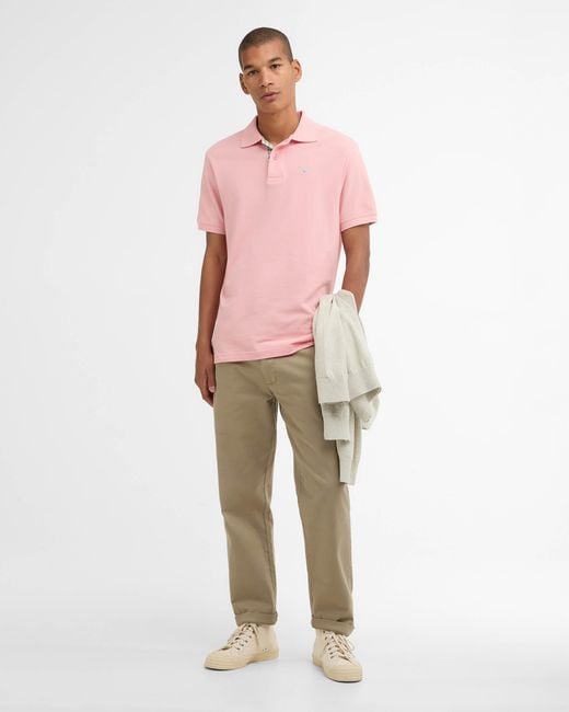 Barbour Pink Tartan Pique Polo for men