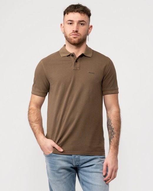 Boss Brown Prime Cotton-piqué Polo Shirt With Logo Print for men