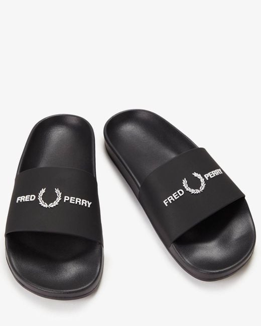 Fred Perry White Branded Slider for men