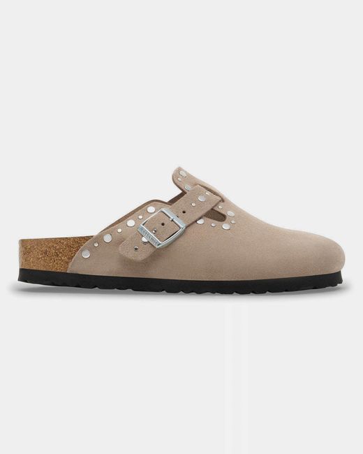 Birkenstock White Boston Rivet Suede Leather Clogs