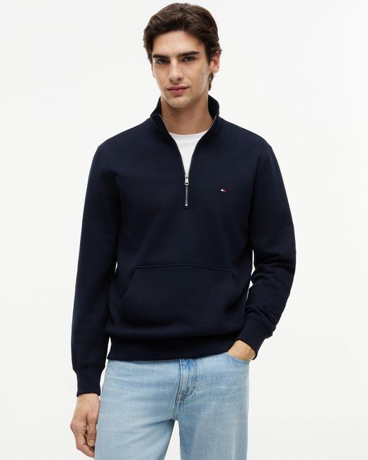 Tommy Hilfiger Blue Essential Terry 1/4 Zip Sweatshirt for men