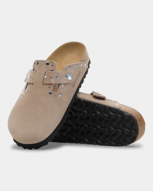 Birkenstock White Boston Rivet Suede Leather Clogs