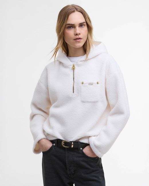 Barbour White Lola Fleece Hoodie