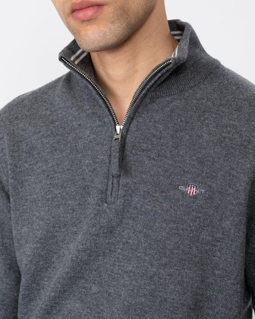 Gant Gray Superfine Lambswool Half Zip Cardigan for men