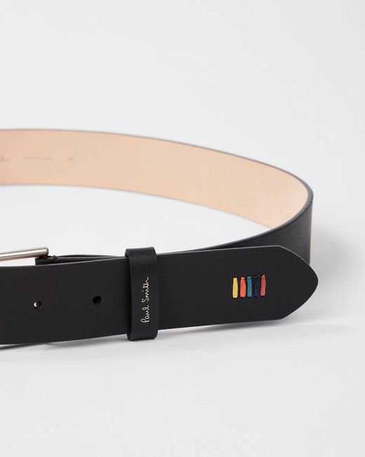 Paul Smith Black Leather Belt With Signature Stripe Stitch Detail for men