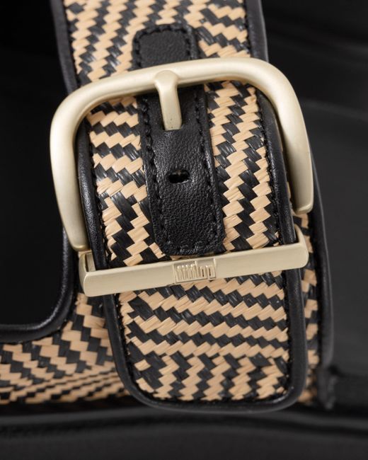 Fitflop Brown Gen-Ff Buckle Graphic-Weave Two-Bar Slides