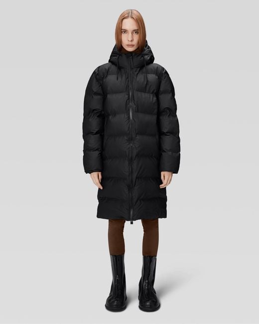 Rains Black Alta Long Puffer Jacket Size: S