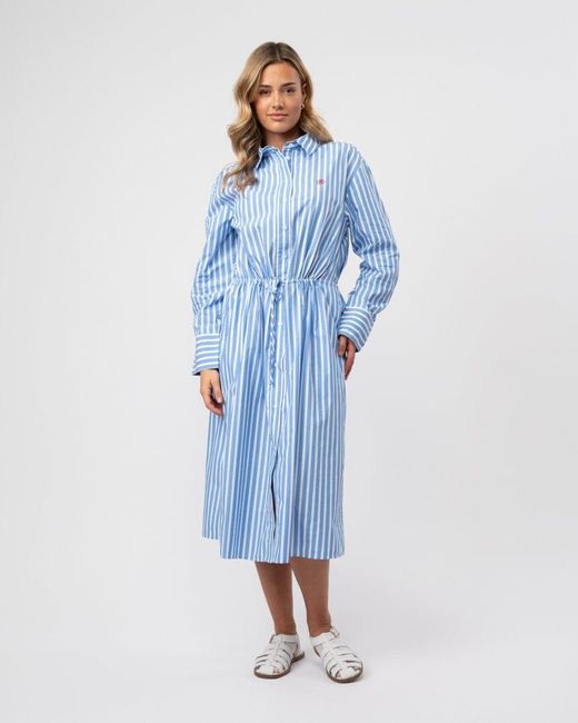 Tommy Hilfiger Blue Blouson Long Sleeve Midi Shirt Dress