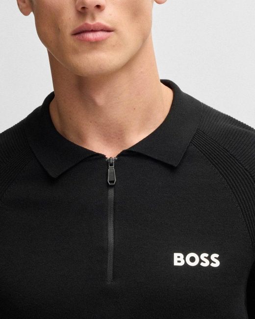 Boss Black K-perform Max Active Slim-fit Knit Polo With Zip Placket for men
