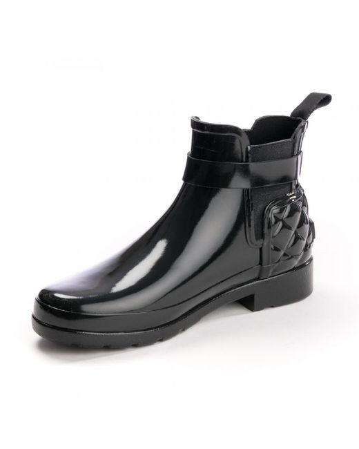 Hunter Black Refined Gloss Quilted Chelsea Boot