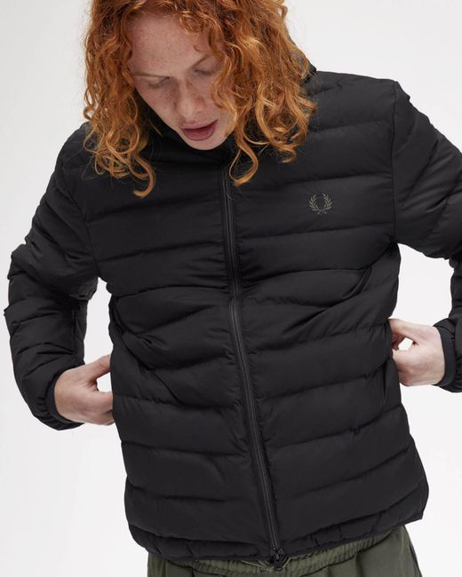 Fred Perry Black Hooded Padded Jacket for men