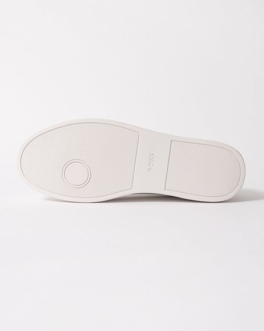 Boss White Kieran Grained-Leather Trainers With Rubber Sole for men
