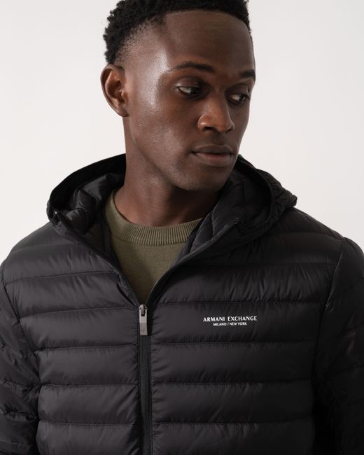 ARMANI EXCHANGE Black Milano/New York Hooded Down Jacket for men