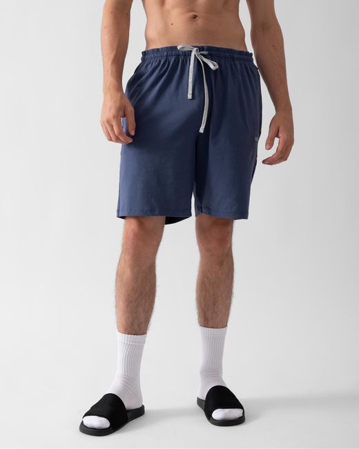 Boss Blue Mix&match Stretch-cotton Regular-rise Loungewear Shorts With Embroidered Logo for men