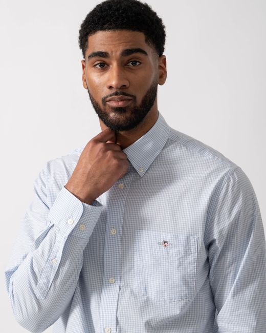 Gant Blue Regular Fit Classic Poplin Gingham Shirt for men