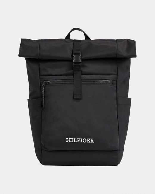 Tommy Hilfiger Black Th Monotype Rolltop Backpack for men