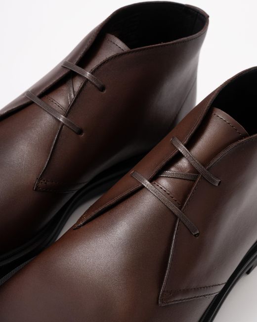 Boss Brown Calev Leather Desert Boots With Signature Stripe Detailing for men