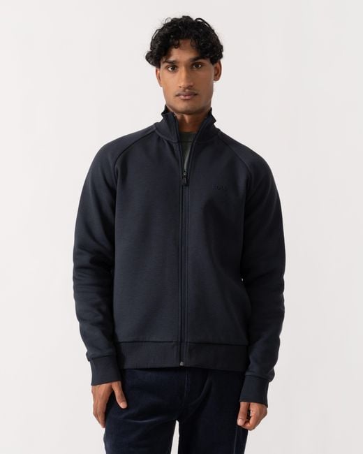 Boss Blue Skaz Full Zip Funnel Neck Sweatshirt With Tonal Logo for men