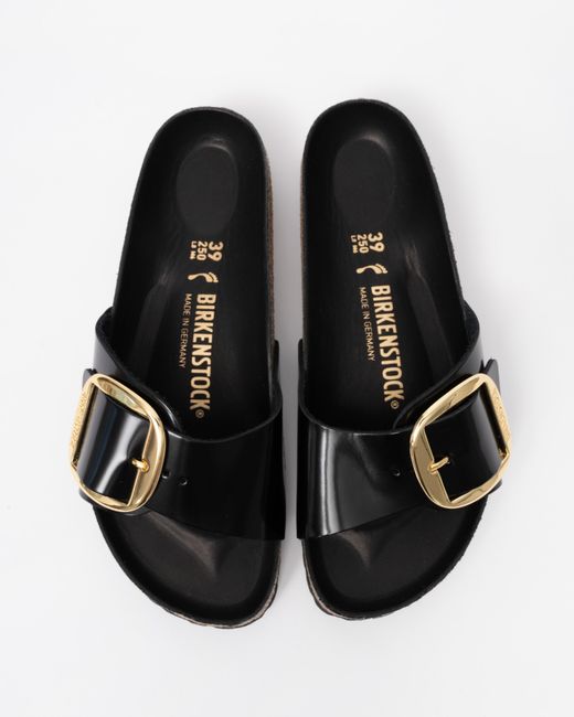Birkenstock Black Madrid Big Buckle Natural Patent Leather Sandals