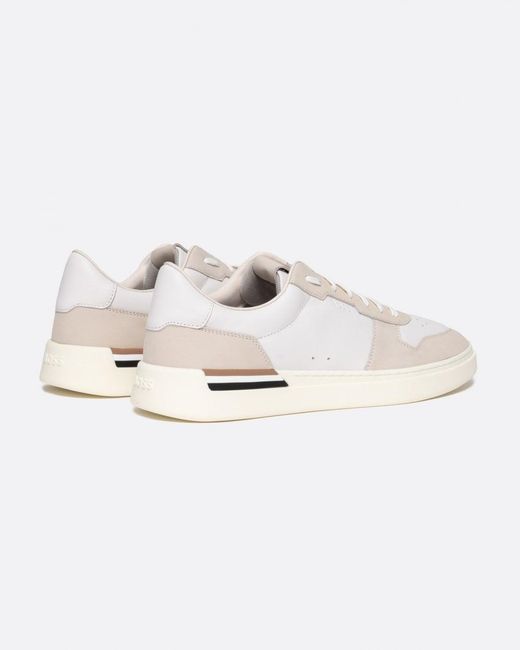 Boss White Clint Cupsole Lace-up Trainers In Leather And Suede